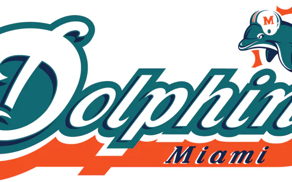 HD PC desktop wallpaper and background featuring the Miami Dolphins sports logo and a stylized Dolphins Miami wordmark in teal, orange, and white.