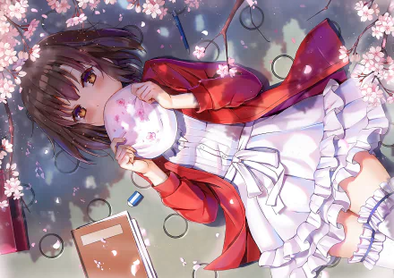 HD PC desktop wallpaper featuring Megumi Katō from the anime Saekano: How to Raise a Boring Girlfriend, surrounded by cherry blossoms and soft lighting.