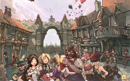 HD desktop wallpaper featuring characters and a lively town scene from Final Fantasy IX, a popular video game in the Final Fantasy series.