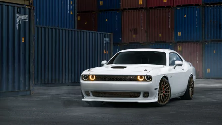  Dodge Challenger SRT in Front of Cargo Containers