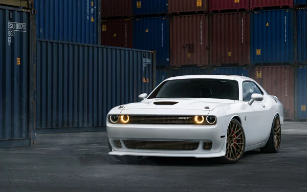  Dodge Challenger SRT in Front of Cargo Containers