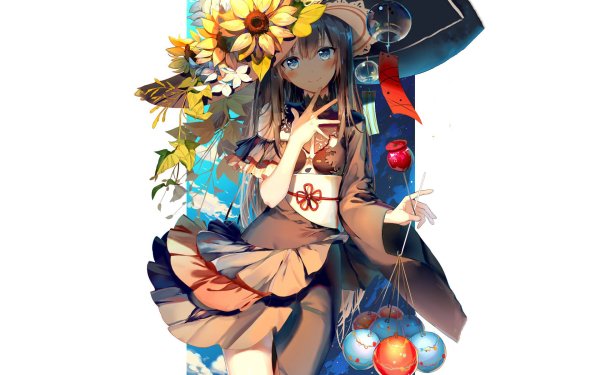Anime Original Flower Straw Hat Dress Ball HD Wallpaper | Background Image