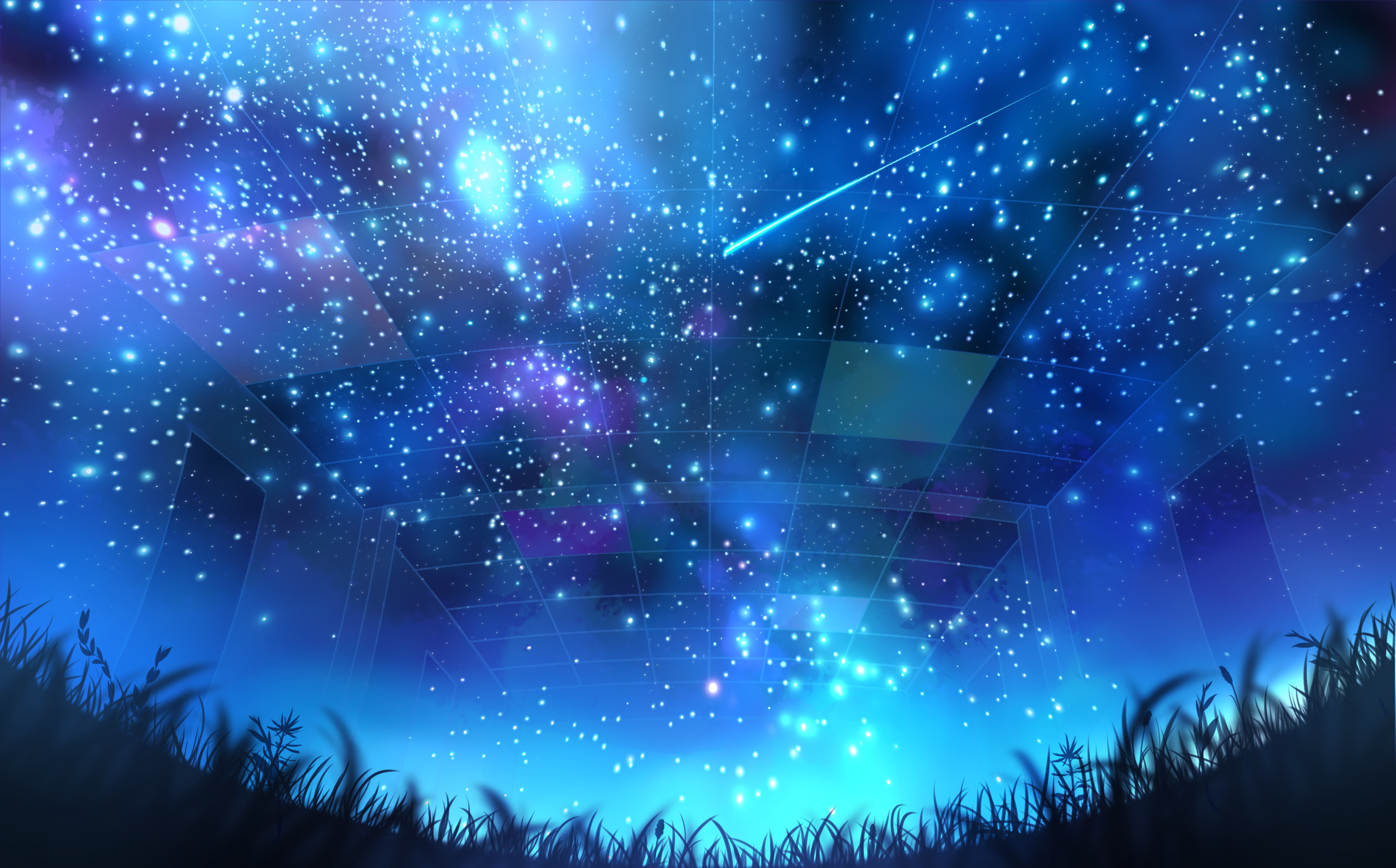 Download Light Grass Night Star Comet Anime Original HD Wallpaper by はまる