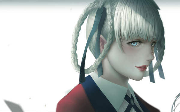Anime Kakegurui Kirari Momobami Blue Eyes White Hair Braid Short Hair Close-Up HD Wallpaper | Background Image