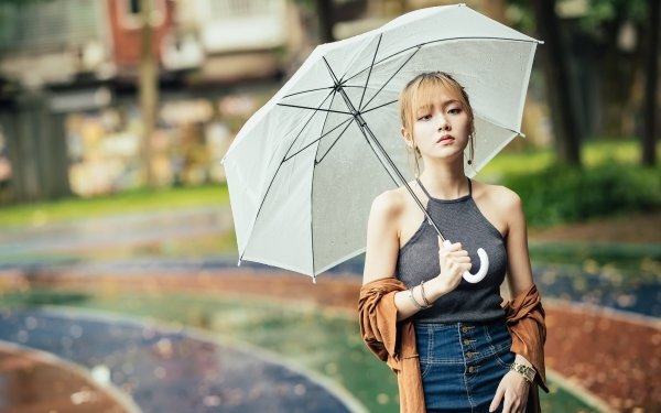 Women Asian Model Umbrella Depth Of Field Brunette HD Wallpaper | Background Image