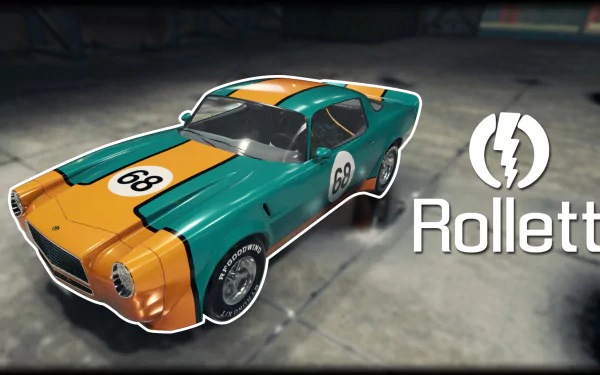 HD PC desktop wallpaper from the video game Car Mechanic Simulator 2018, featuring a green and orange vintage race car numbered 68 in a garage setting.