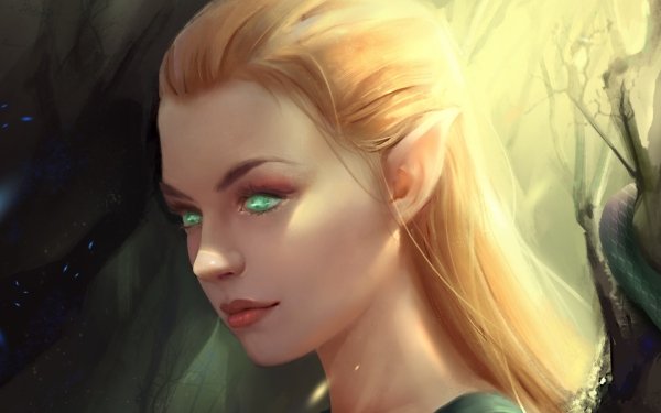 Fantasy Elf Green Eyes Blonde Pointed Ears Face HD Wallpaper | Background Image