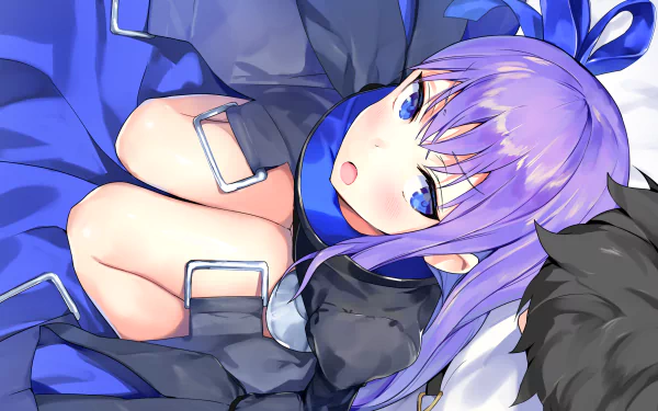 HD anime desktop wallpaper featuring Fujimaru Ritsuka and Meltlilith from Fate/Grand Order in vibrant blue and purple tones.