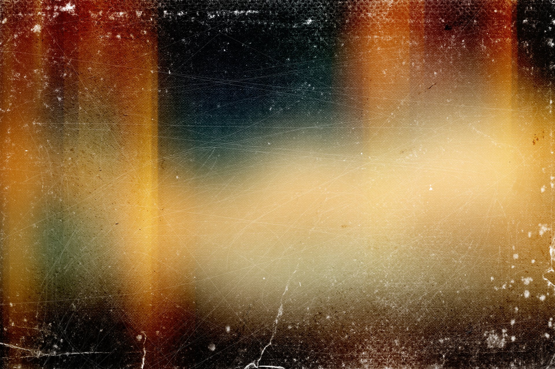 Abstract blurred composition with warm orange and cool blue bands, textured scratches and grain — 2K Quad HD PC desktop wallpaper background.