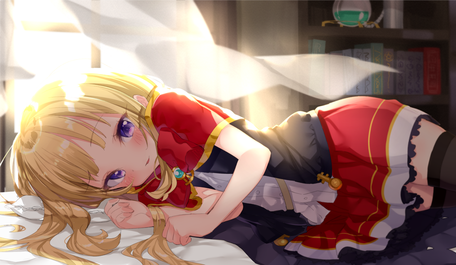 HD PC desktop wallpaper featuring Cagliostro from Granblue Fantasy, depicted in vibrant anime style with soft lighting and detailed background elements.