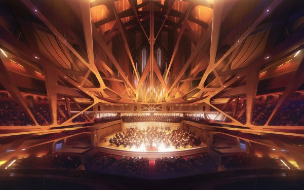 Sci Fi Futuristic Orchestra Music Crowd Concert Hall HD Wallpaper | Background Image