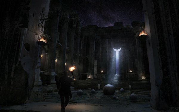 Fantasy Ruin Torch Adventurer Light Landscape Dark HD Wallpaper | Background Image