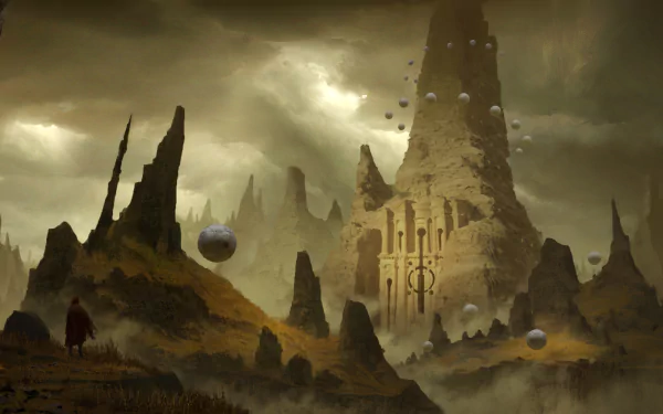 adventurer cloud sky fog building fantasy landscape fantasy landscape HD Desktop Wallpaper | Background Image