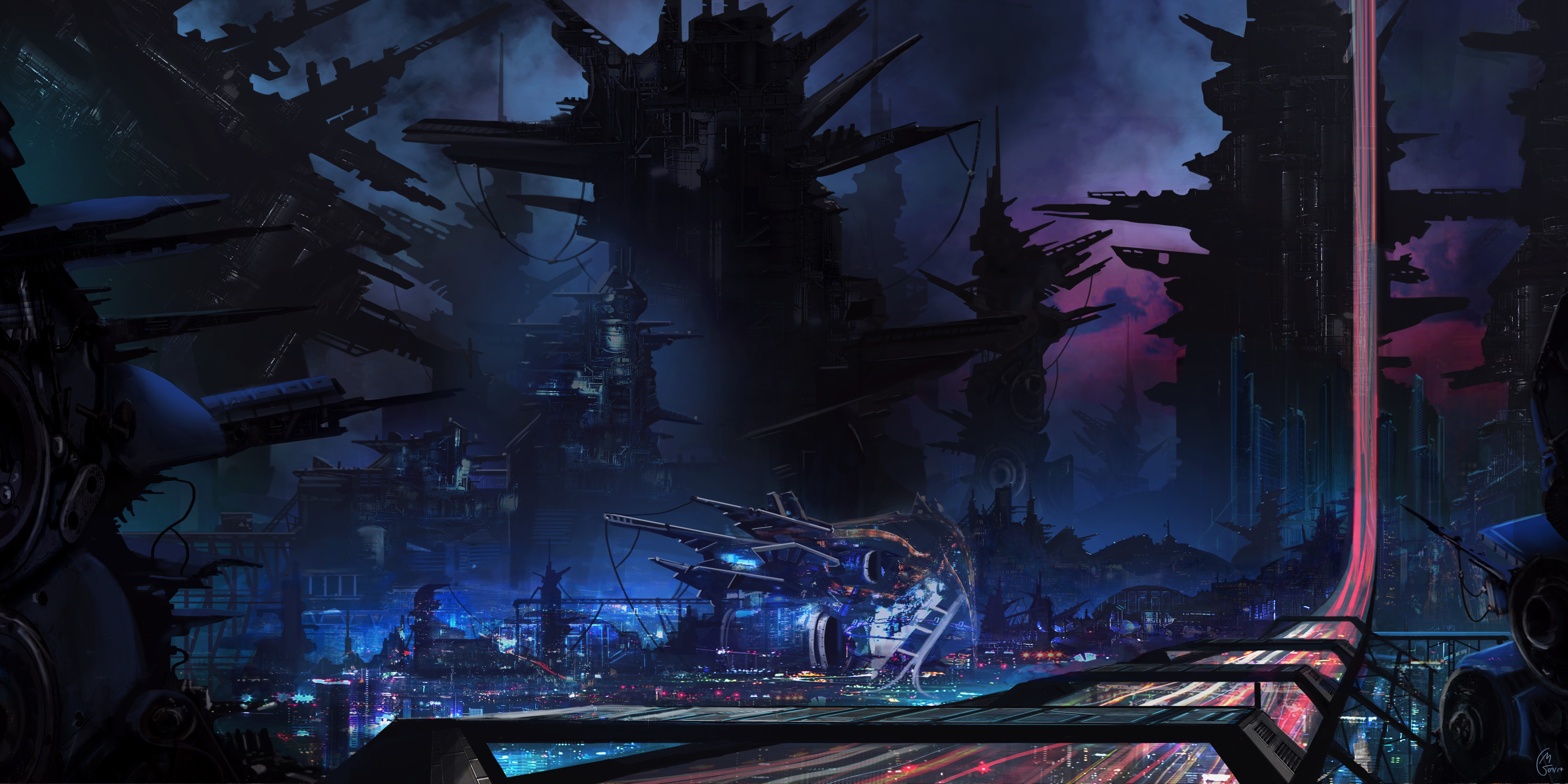 Download Skyscraper Road Building Night Sci Fi City Sci Fi City 4k ...
