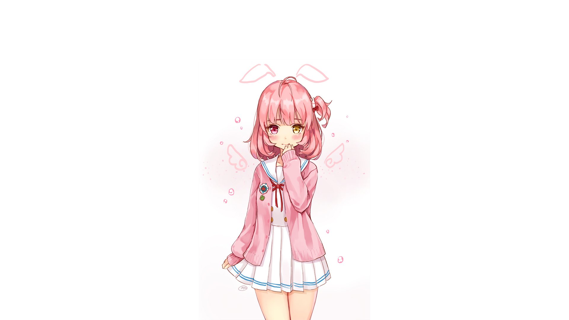 Download Heterochromia Blush Pink Hair School Uniform Anime Original HD  Wallpaper
