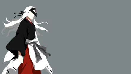 Minimalist HD anime wallpaper featuring Rabō from Noragami with long white hair and a mask, set against a simple gray background.