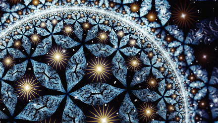 HD PC desktop wallpaper featuring an abstract fractal design with intricate blue patterns and glowing star-like elements creating a cosmic, mesmerizing effect.