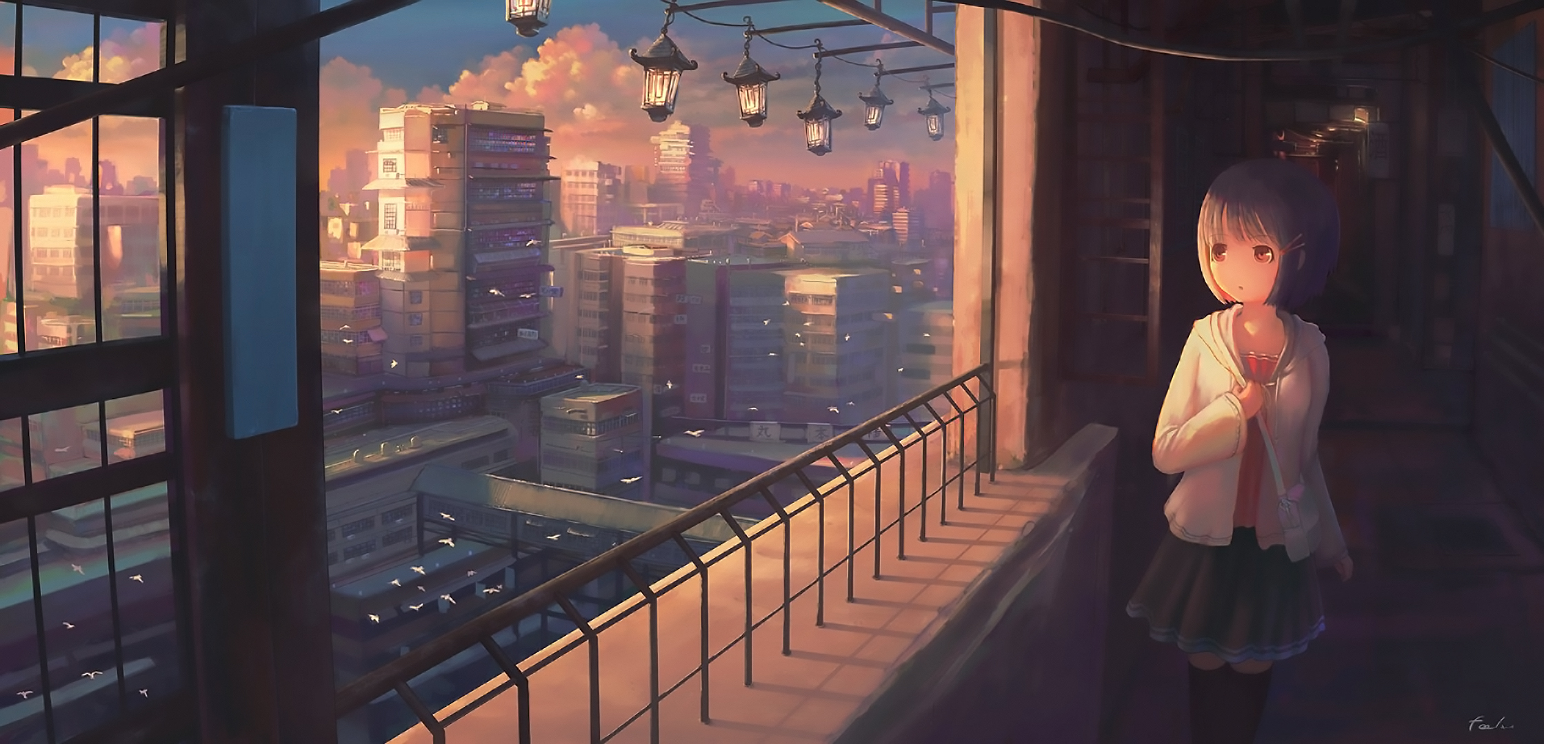 898279 sky, long hair, smoking, balcony, wine glass, anime boys, Mmmilk_,  Moon, anime girls, stars, cigarettes, anime - Rare Gallery HD Wallpapers