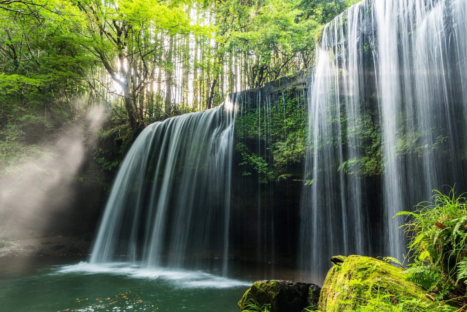 Download Greenery Sunbeam Nature Waterfall K Ultra Hd Wallpaper