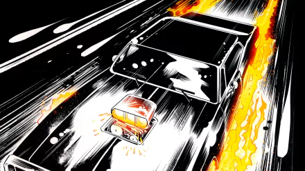 HD comic-style desktop wallpaper featuring the All-New Ghost Rider in a flaming car speeding down the street, tagged with Comic and Ghost Rider.