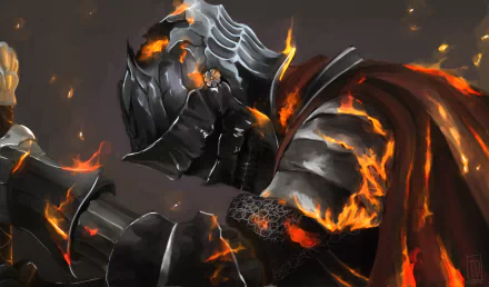 4K Ultra HD wallpaper of the Soul of Cinder warrior in detailed armor, engulfed in flames, from Dark Souls III video game.