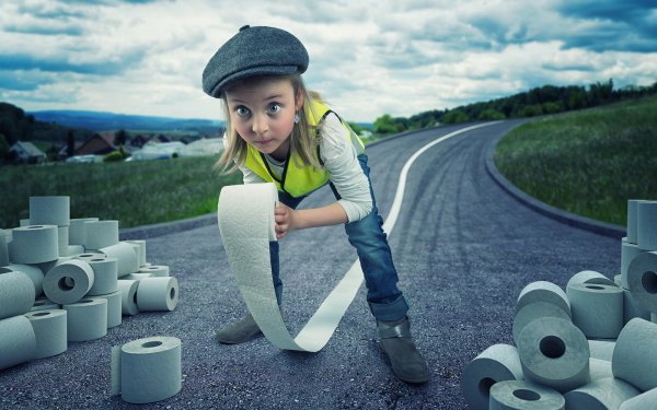 Photography Manipulation Little Girl Road Blue Eyes Toilet Paper HD Wallpaper | Background Image
