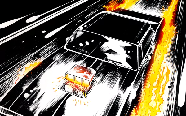 HD comic-style desktop wallpaper featuring the All-New Ghost Rider in a flaming car speeding down the street, tagged with Comic and Ghost Rider.