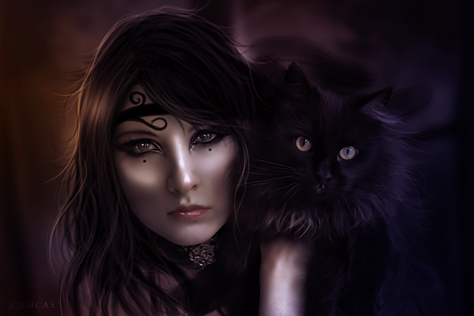 Fantasy Woman with Black Cat