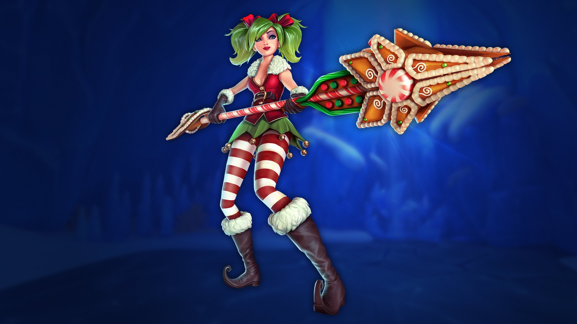 Download Spear Weapon Glove Skirt Boots Green Hair Smile Twintails Evie (Paladins) Paladins Video Game HD Wallpaper