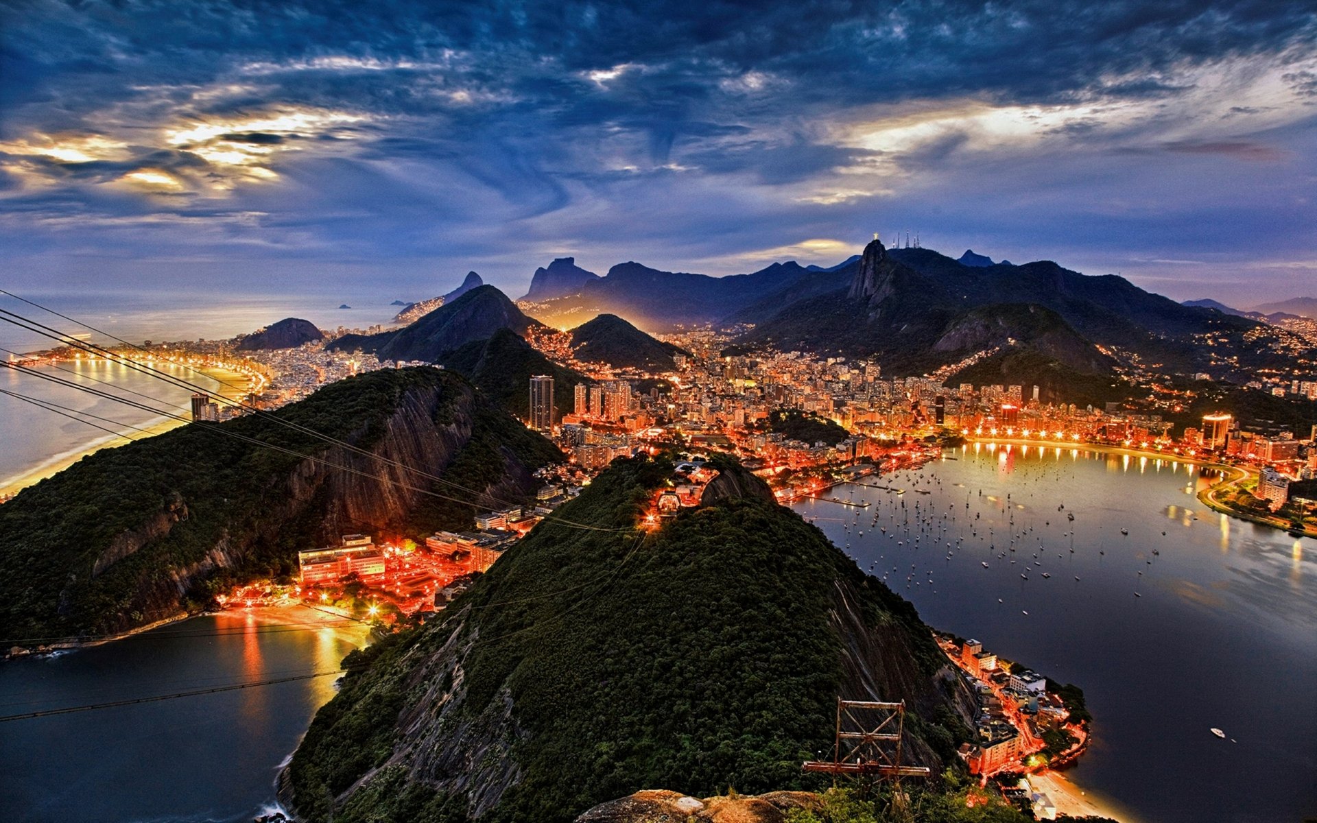 Download Horizon Sky Cityscape Brazil Mountain Light City Night Man Made Rio De Janeiro  HD Wallpaper