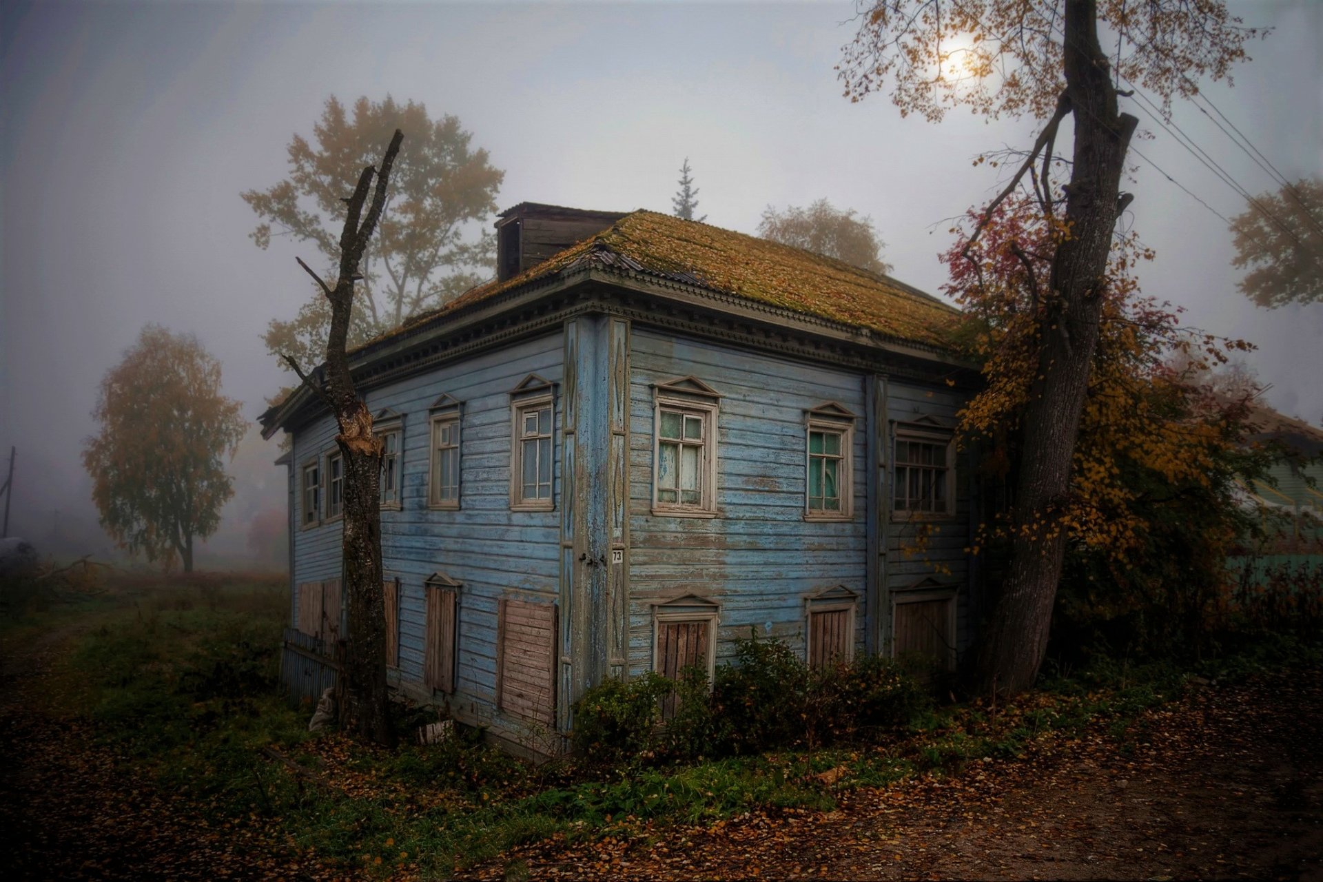 Download Night Moonlight Moon Fog Tree Abandoned Man Made House  HD Wallpaper