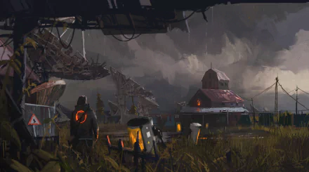 antenna building rain night Sci Fi post apocalyptic HD Desktop Wallpaper | Background Image