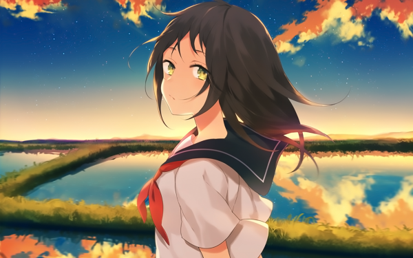 Anime Original Schoolgirl School Uniform Field Countryside Sky Cloud HD Wallpaper | Background Image