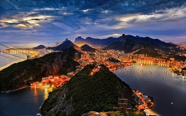 Man Made Rio De Janeiro Cities Brazil Night City Light Mountain Cityscape Sky Horizon HD Wallpaper | Background Image