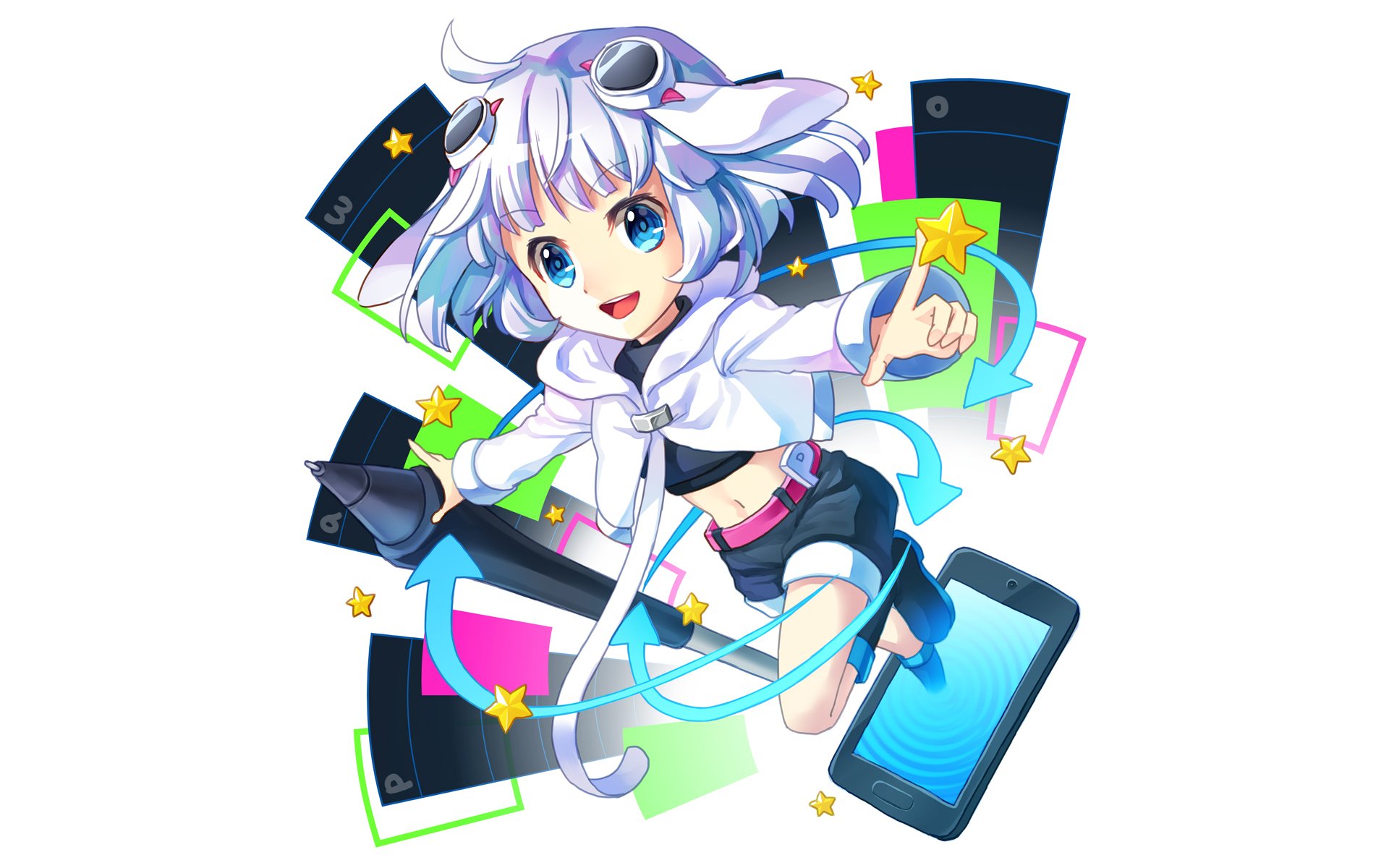 Download Star Blue Eyes Tablet Jacket Short Hair White Hair Anime Original HD Wallpaper by ココ夏