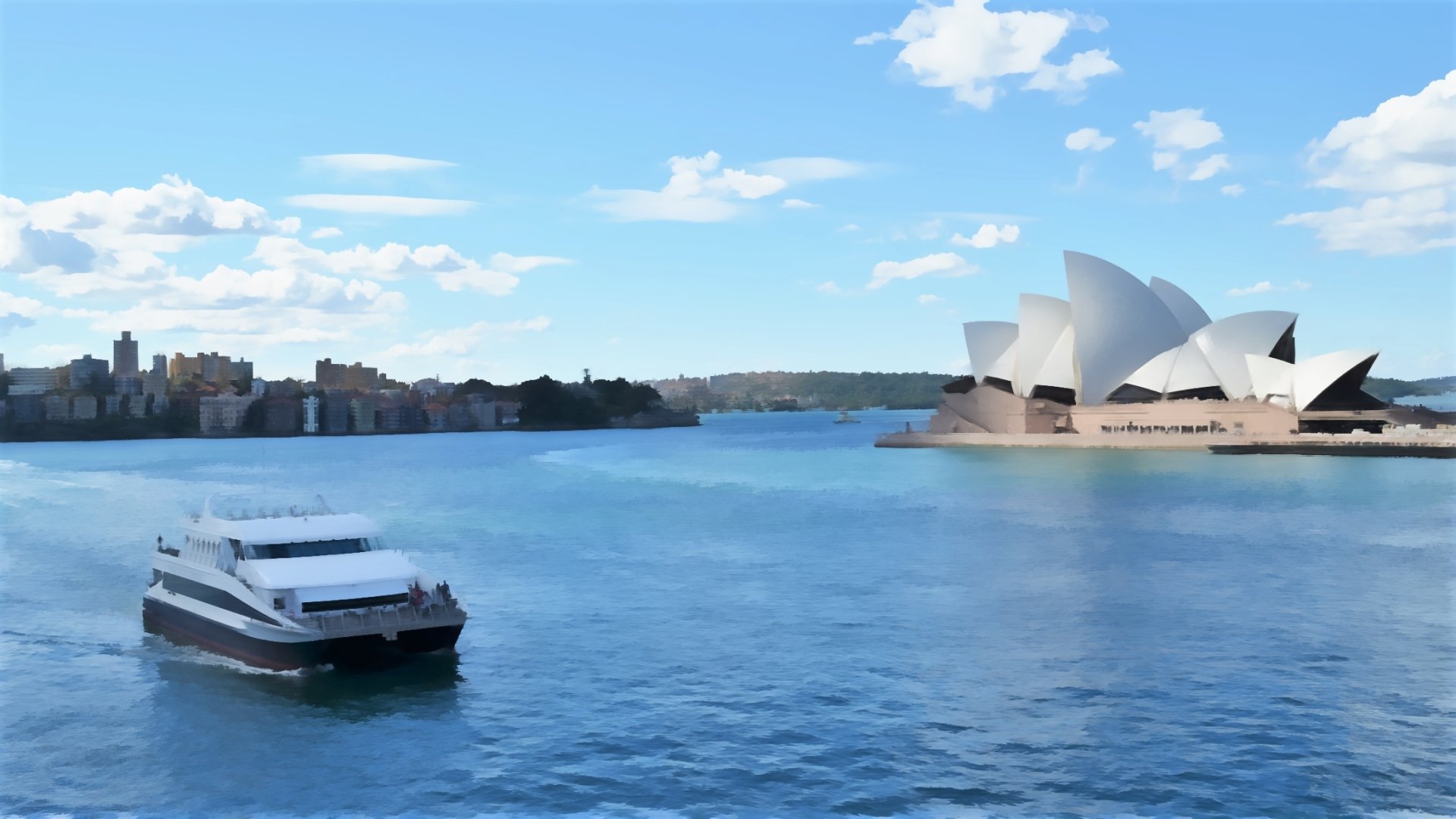 Ferry on Sydney Harbour with the Sydney Opera House by lonewolf6738