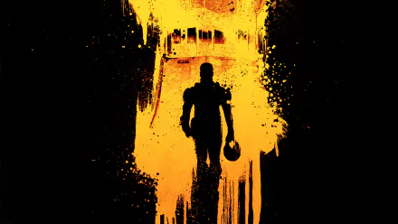 HD desktop wallpaper featuring an orange silhouette of a futuristic soldier holding a helmet, tagged with Pacific Rim, movie, and Pacific Rim: Uprising.