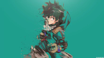 HD desktop wallpaper of Izuku Midoriya from Anime My Hero Academia, featuring a dynamic pose and vibrant background.