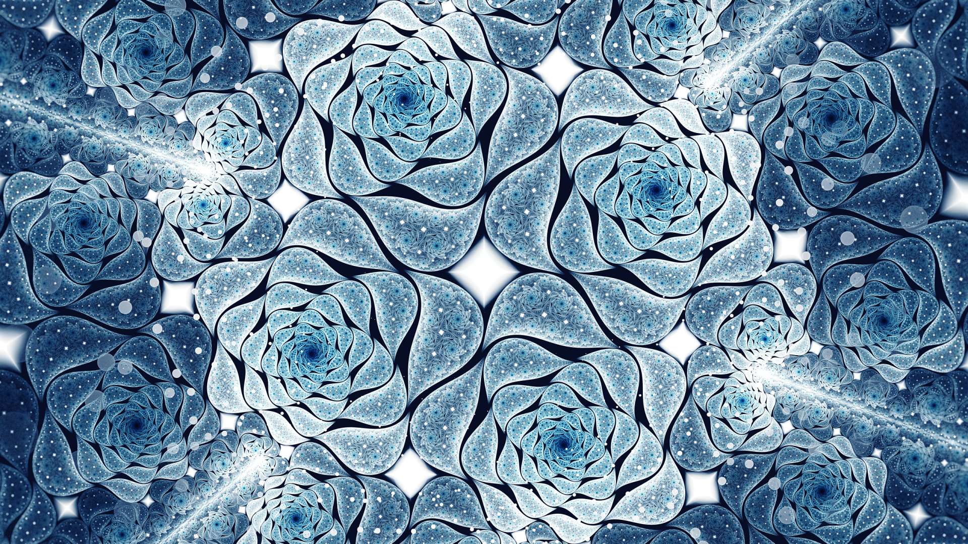 Abstract fractal pattern of blue flowers, creating a mesmerizing and intricate HD desktop wallpaper and background.