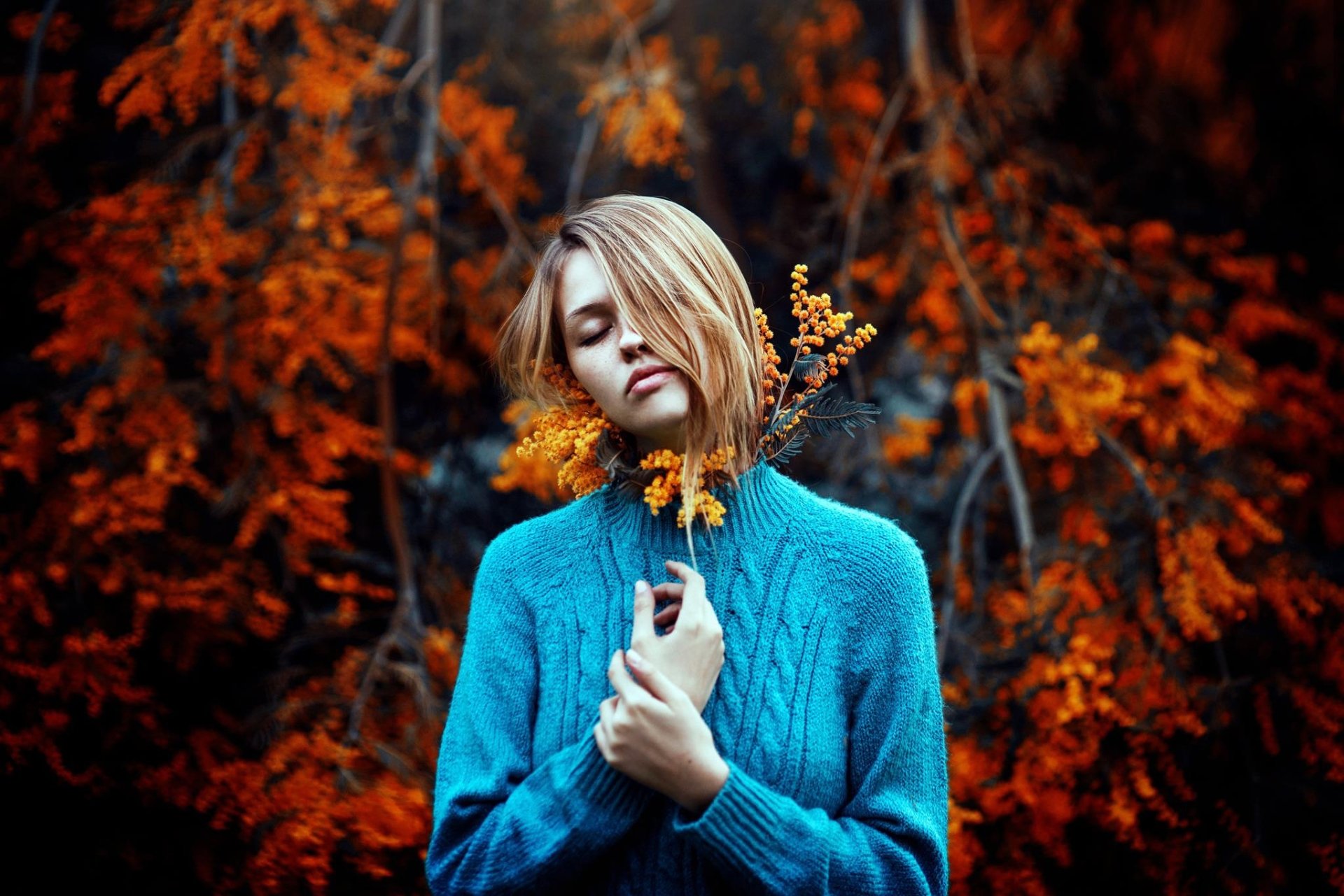 Download Blonde Fall Depth Of Field Model Woman Mood HD Wallpaper by ...