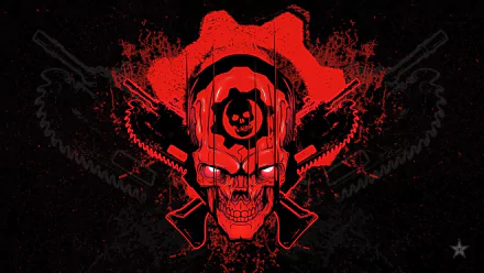 HD PC desktop wallpaper featuring a red skull emblem with gears and weapons, inspired by the video game Gears of War 4.
