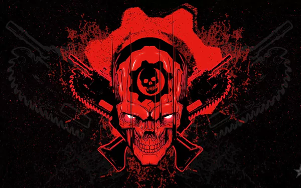 HD PC desktop wallpaper featuring a red skull emblem with gears and weapons, inspired by the video game Gears of War 4.