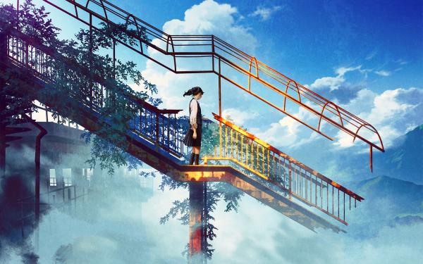 Anime Original School Uniform Ponytail Cloud HD Wallpaper | Background Image