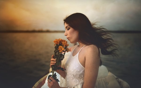 Women Mood Model Brunette Depth Of Field Yellow Flower HD Wallpaper | Background Image