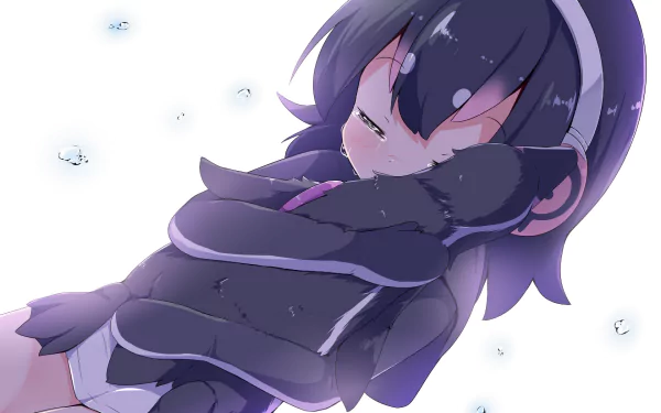 Anime-style HD desktop wallpaper featuring a serene character from Kemono Friends, depicting a calm, resting pose with soft lighting and delicate floating petals.