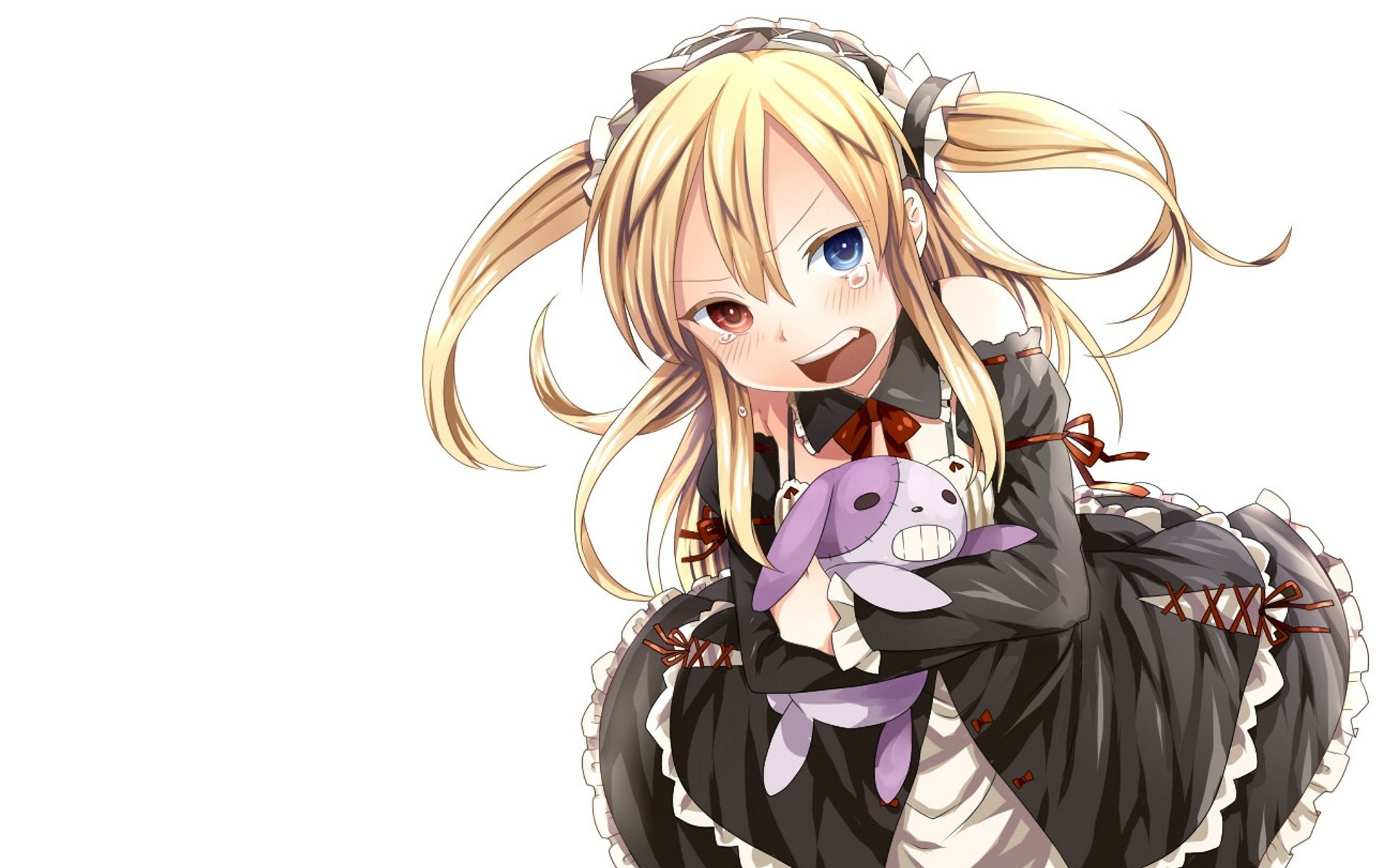 HD anime desktop wallpaper featuring Kobato Hasegawa from Boku Wa Tomodachi Ga Sukunai, depicted with blonde hair, blue eyes, and holding a purple stuffed toy.