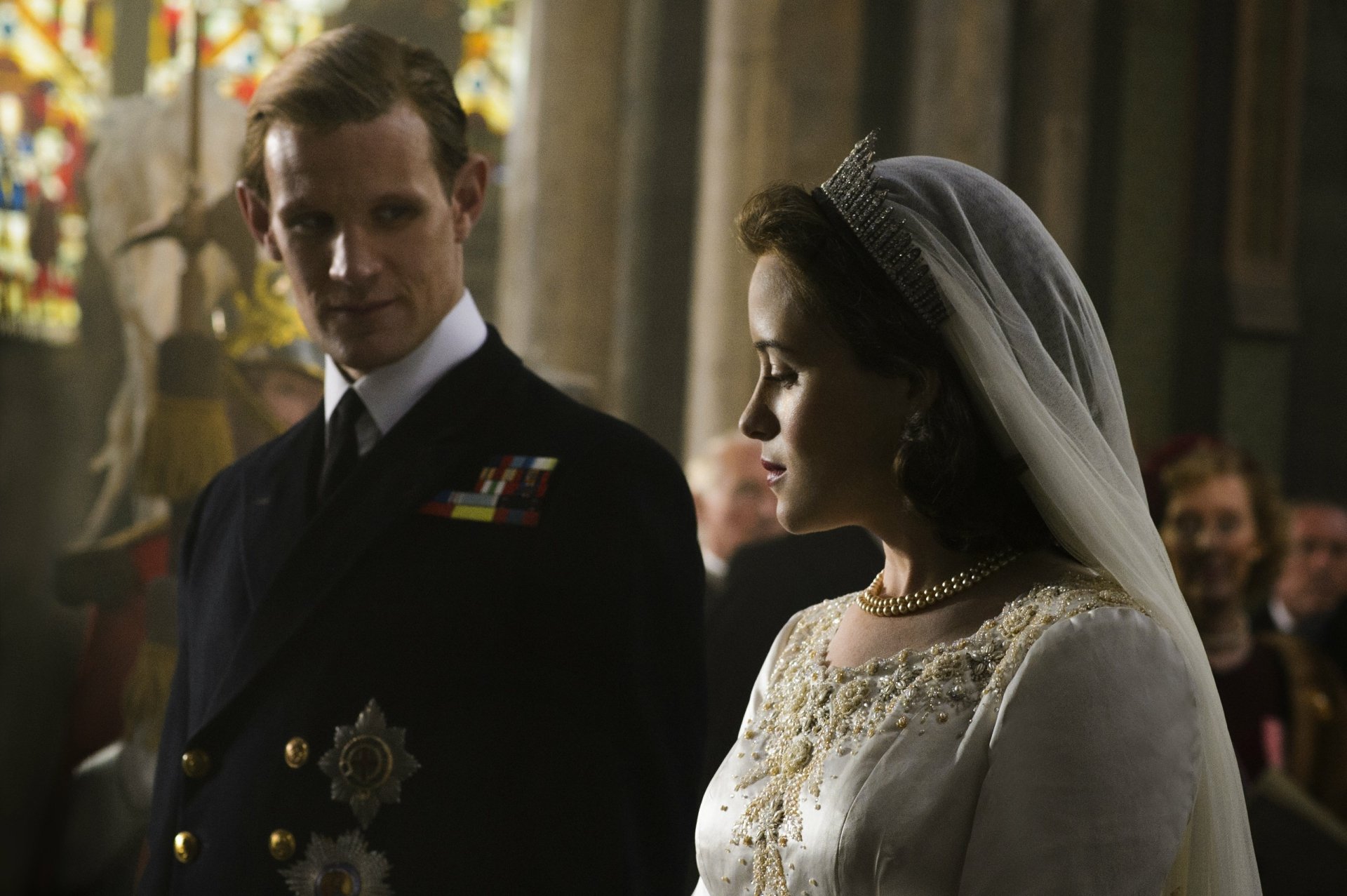 Download Matt Smith Prince Philip Claire Foy Queen Elizabeth II TV Show The Crown HD Wallpaper