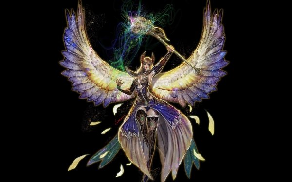 Fantasy Angel Warrior Angel Wings Staff Magic HD Wallpaper | Background Image