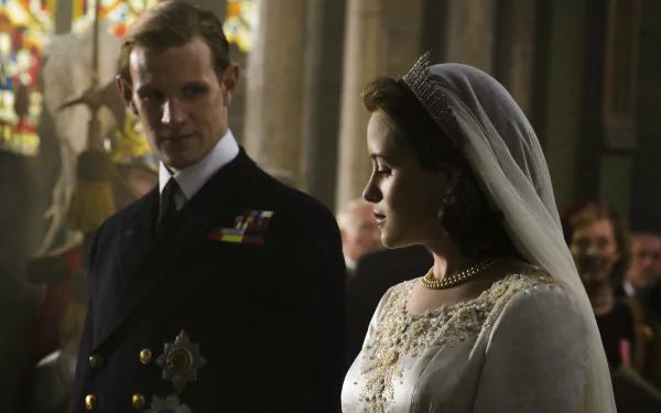 Matt Smith Prince Philip Claire Foy Queen Elizabeth II TV Show The Crown HD Desktop Wallpaper | Background Image