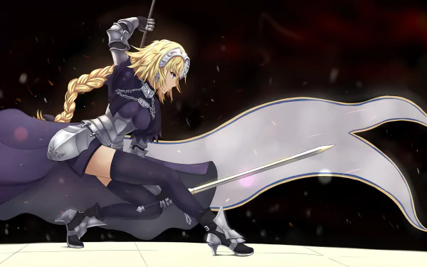woman warrior Fate (Series) blue eyes blonde long hair flag lance sword Ruler (Fate/Apocrypha) Jeanne d'Arc (Fate Series) Anime Fate/Grand Order HD Desktop Wallpaper | Background Image